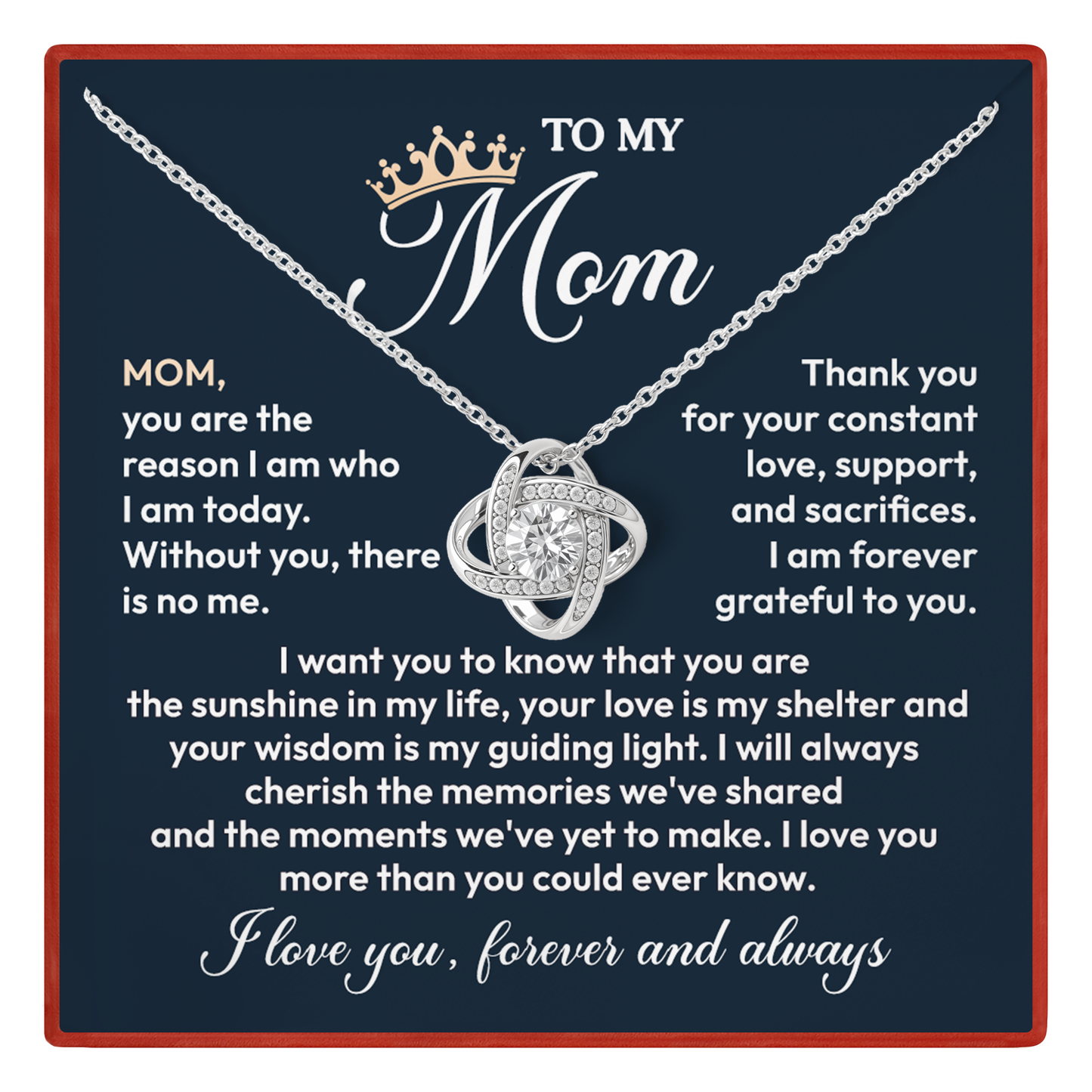 To My Mom Forever Love Necklace, Meaningful Gift for Mother with Message Card