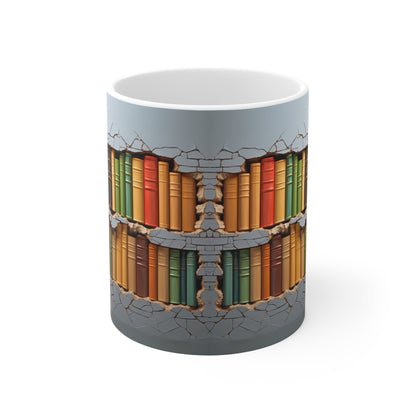 3D Bookshelf Ceramic white Mug 11oz