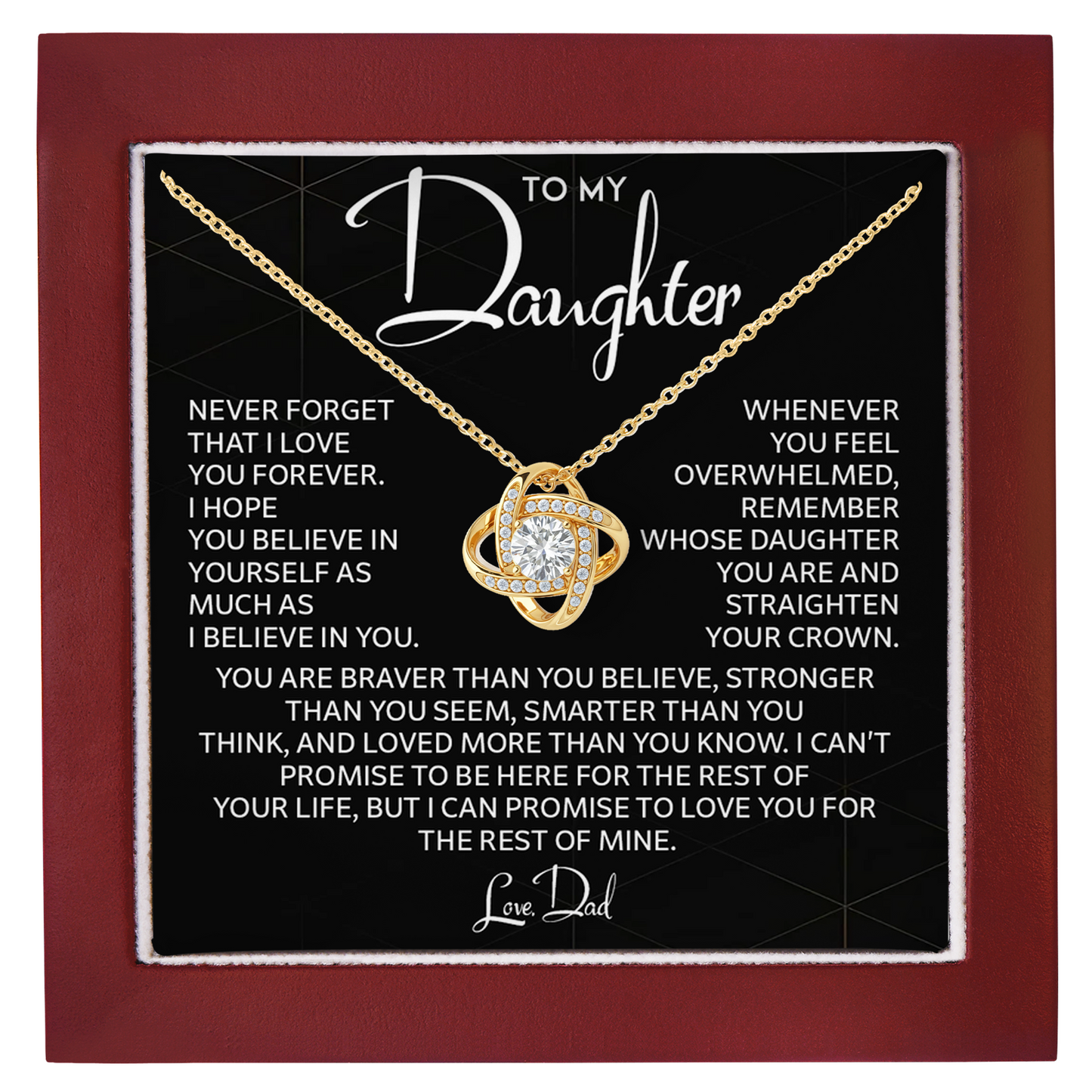 Daughter Gift from Dad - Love Knot Necklace with Emotional Card