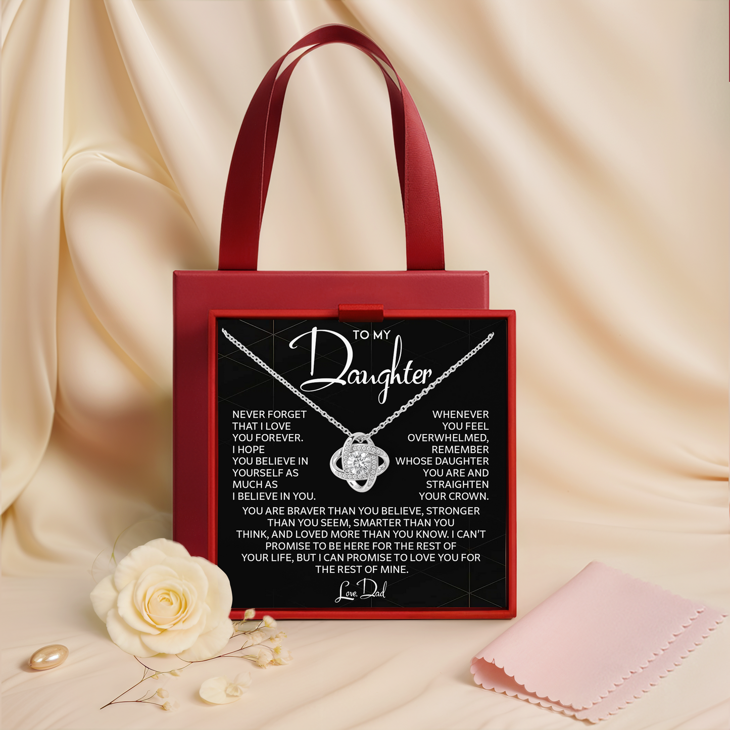 Daughter Gift from Dad - Love Knot Necklace with Emotional Card