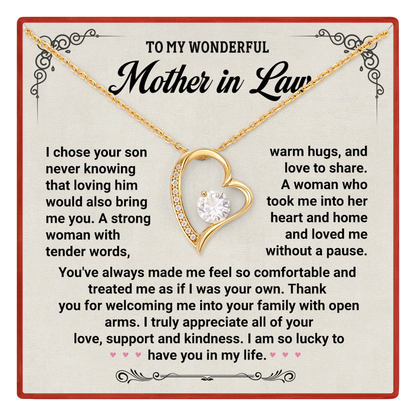 To My Wonderful Mother in Law Necklace, Heart Pendant Gift from Daughter-in-Law