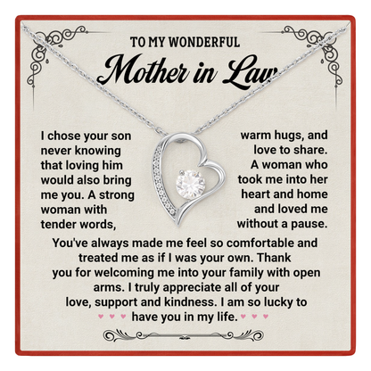 To My Wonderful Mother in Law Necklace, Heart Pendant Gift from Daughter-in-Law
