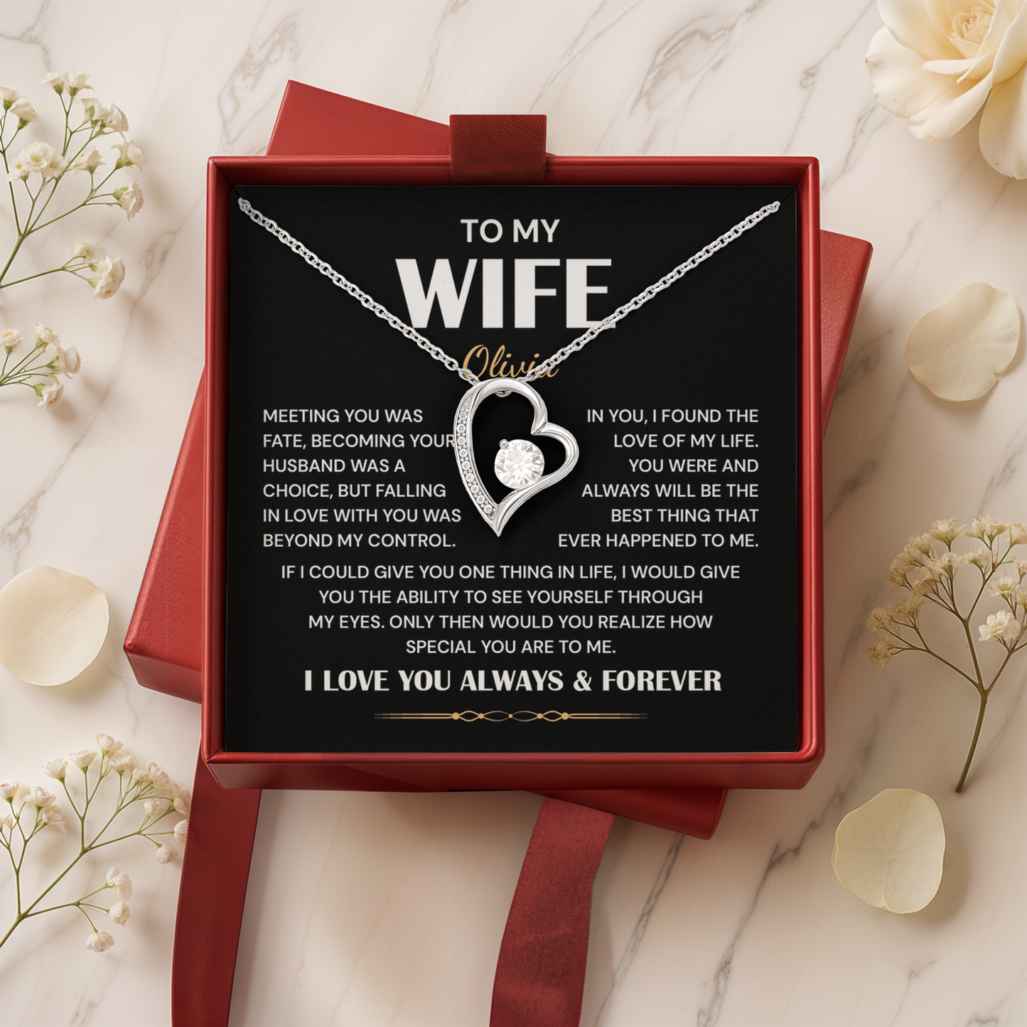 To My Wife Heart Necklace - Personalized Name Gift for Wife With Romantic Jewelry