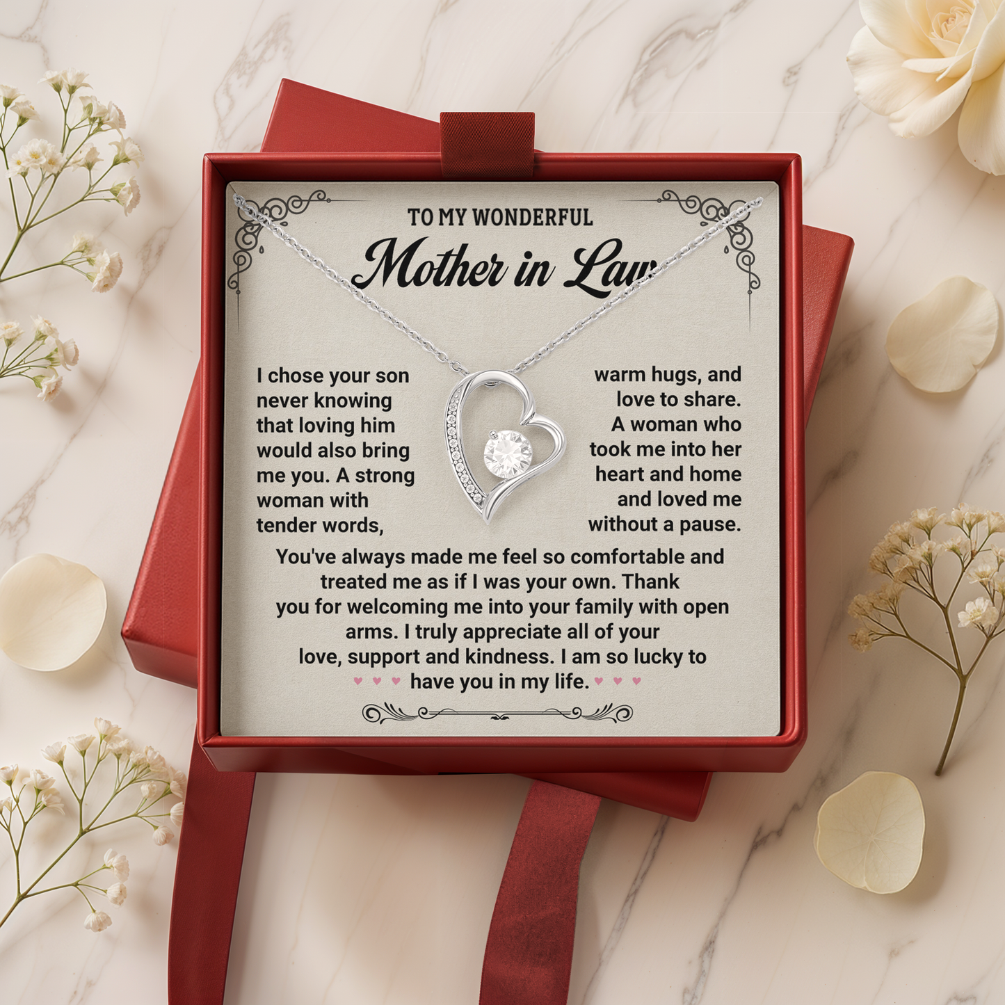 To My Wonderful Mother in Law Necklace, Heart Pendant Gift from Daughter-in-Law