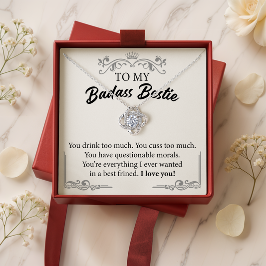 Badass Bestie Necklace Gift with Funny Message Card