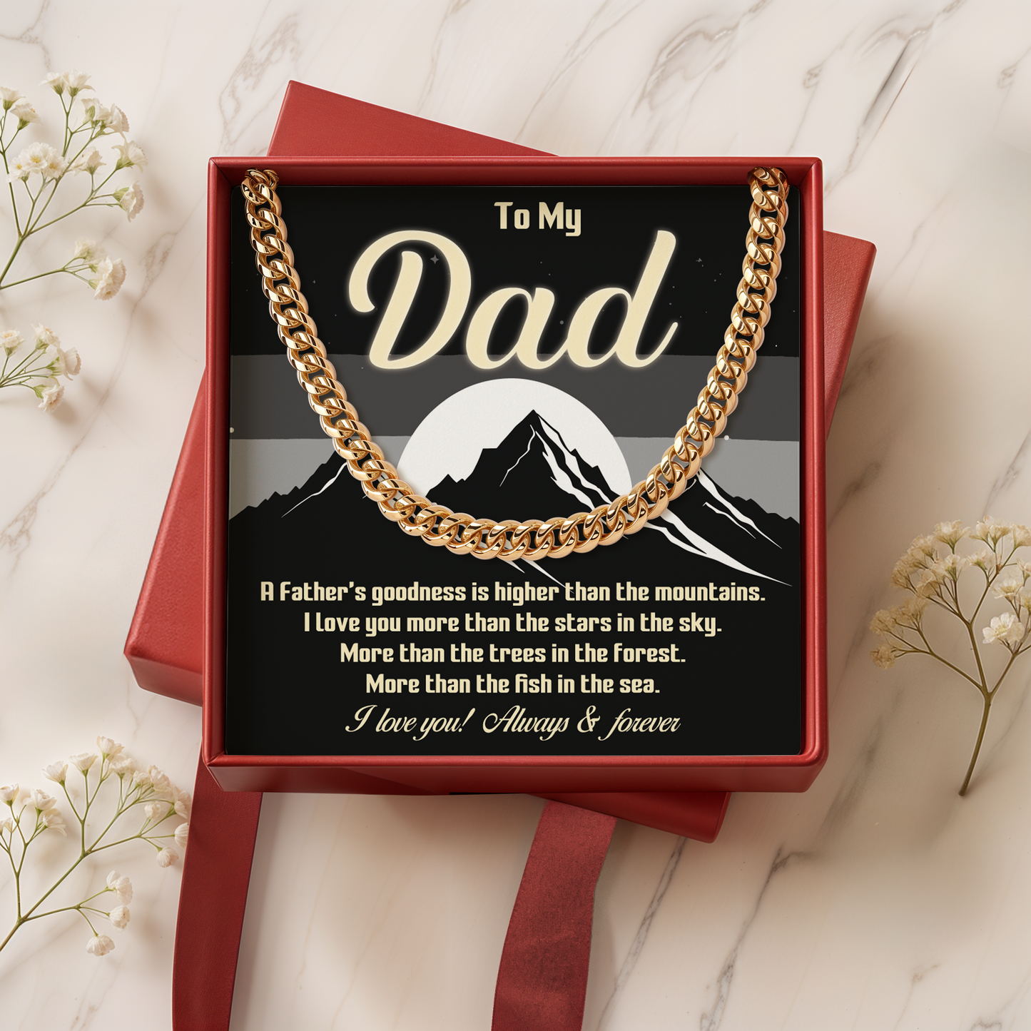To My Dad Cuban Link Chain Meaningful Gift for Father from Son or Daughter, Father's Day, Dad Appreciation Jewelry