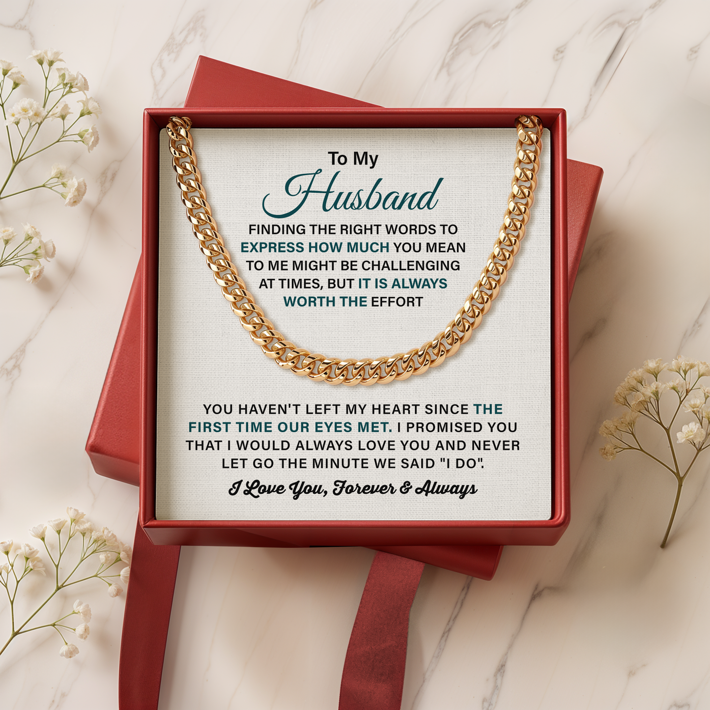 To My Husband Cuban Link Chain, Romantic Gift for Husband, Anniversary Gift from Wife, Meaningful Jewelry for Him