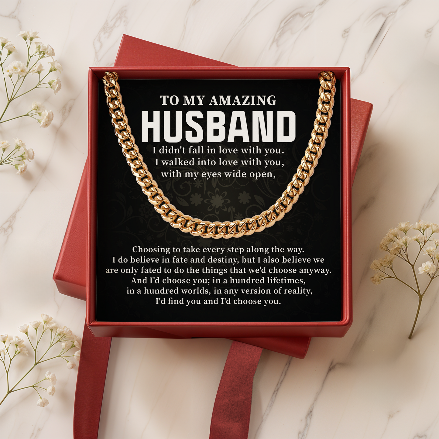 To My Amazing Husband Cuban Link Chain Romantic Gift for Husband, Meaningful Jewelry for Him, Anniversary Gift from Wife