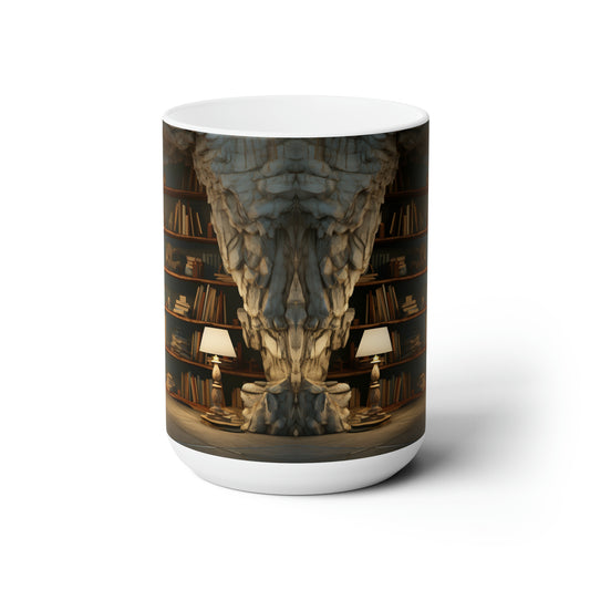 A vintage 3D bookshelf 15oz white Mug