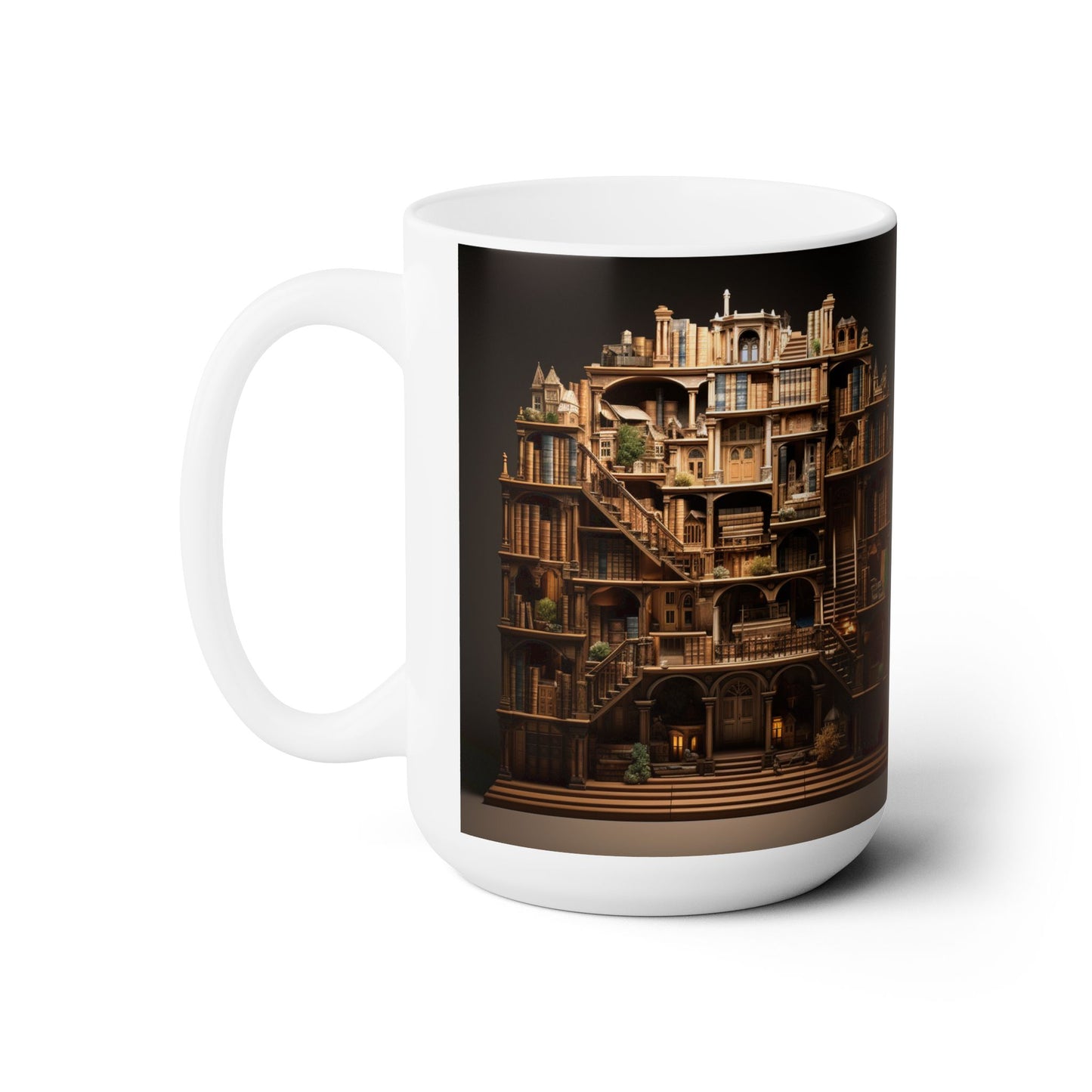 A Whole 3D bookshelf 15oz white Mug