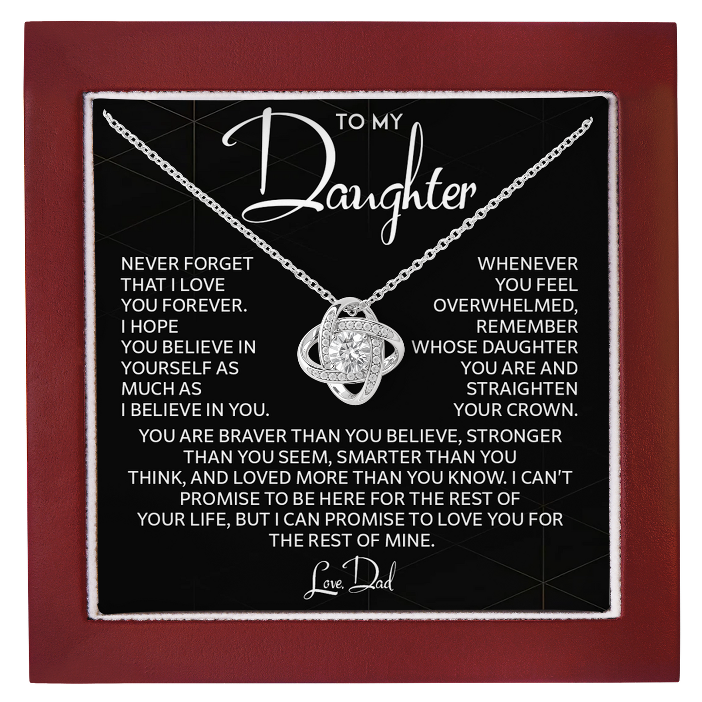 Daughter Gift from Dad - Love Knot Necklace with Emotional Card