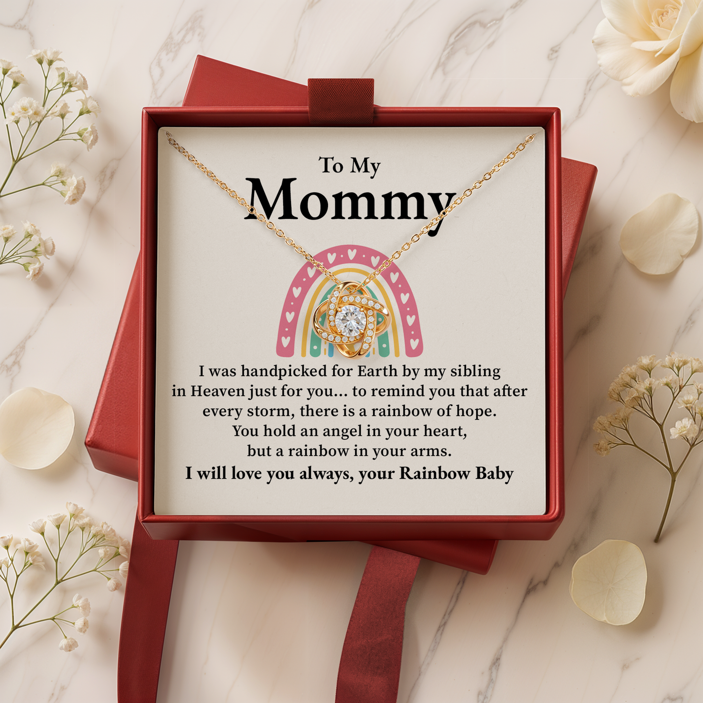 Rainbow Baby Necklace for Mommy Miscarriage Memorial Gift for Mother with Sympathy Message Card