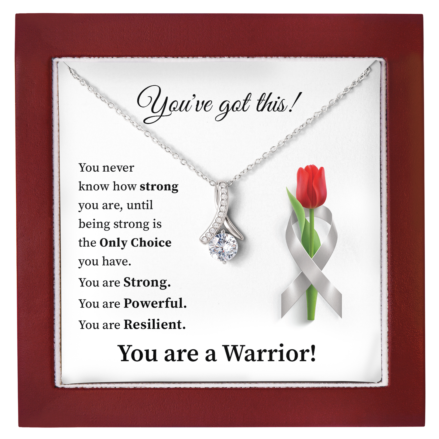 You Are a Warrior Silver Ribbon Necklace Strength & Support Gift for Her