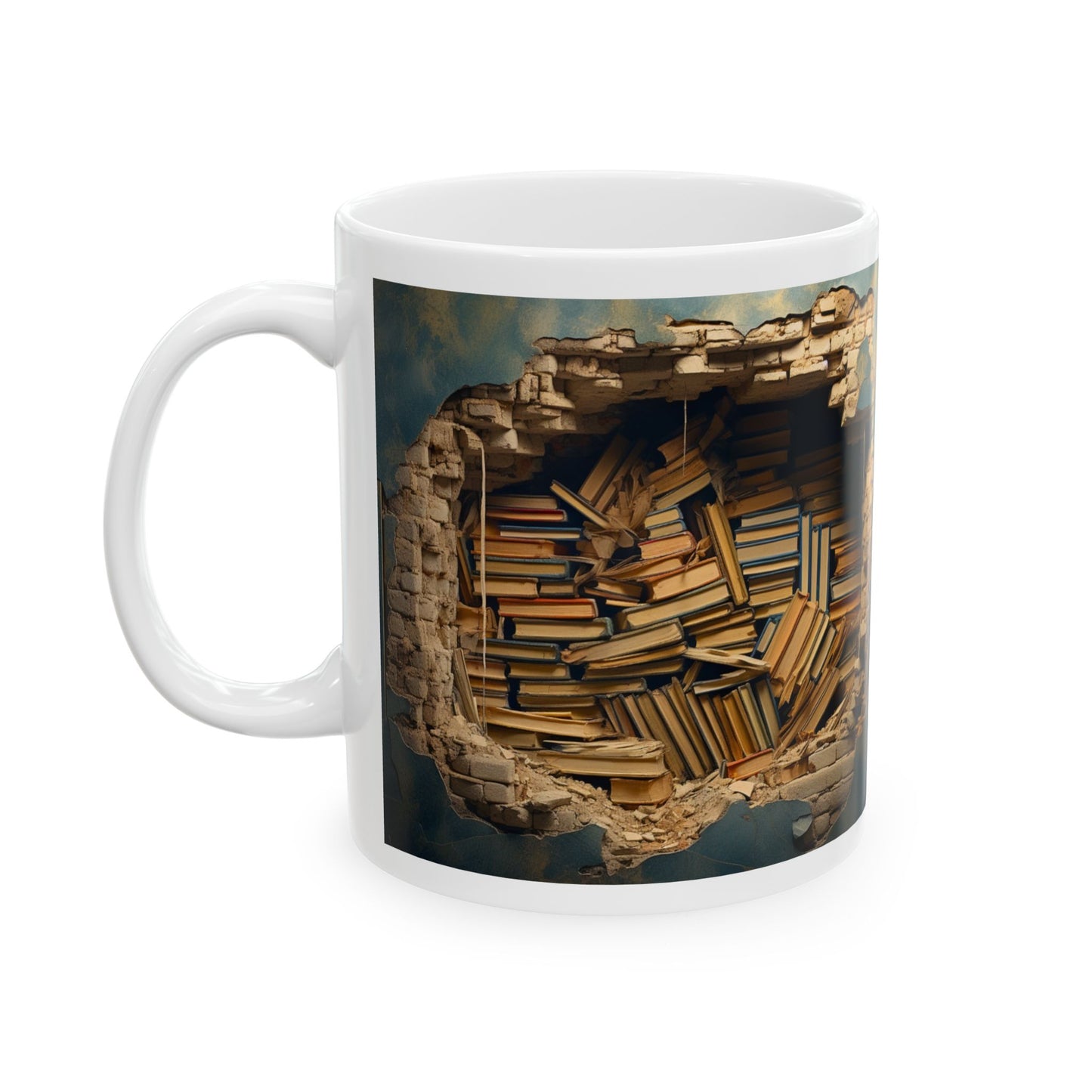 3D Bookshelf Ceramic white Mug 11oz