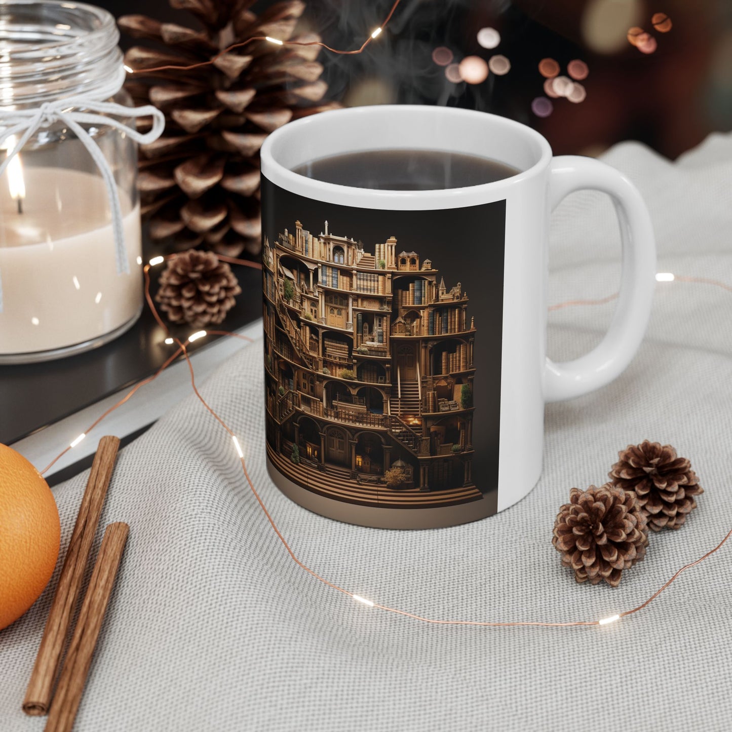 A Whole 3D bookshelf 11oz white Mug