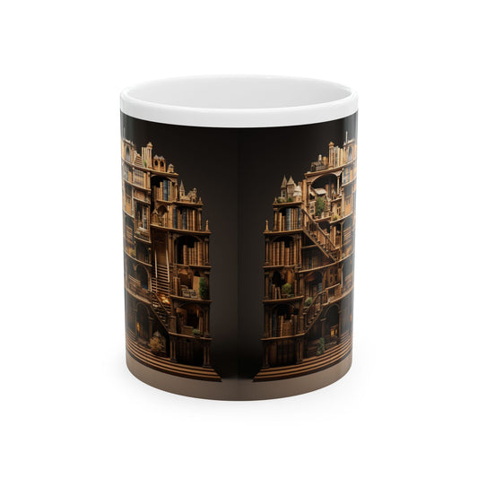 A Whole 3D bookshelf 11oz white Mug