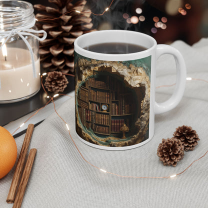 3D Bookshelf Ceramic white Mug 11oz