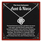 Necklace with sentimental message for aunt and niece on a black background
