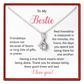 besdtie necklace gift with a message card for a best friend on a white background