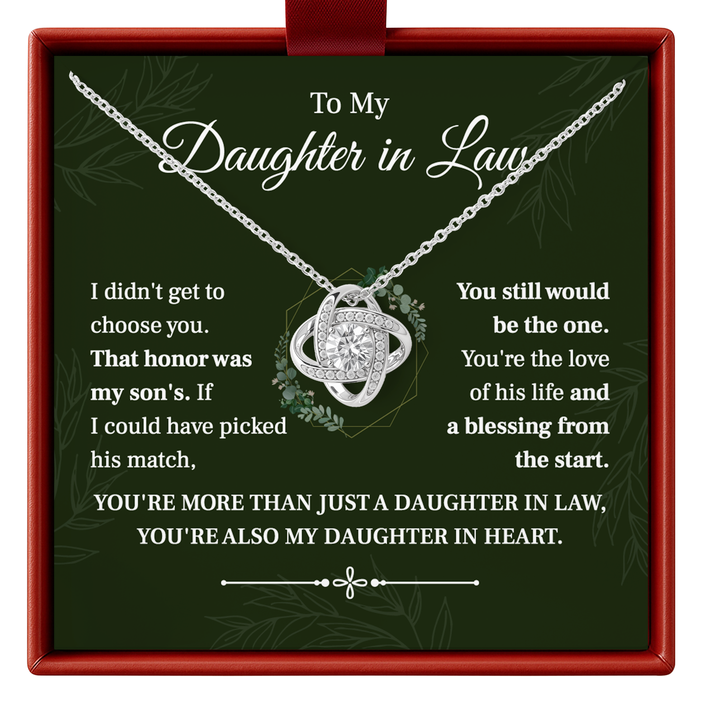 Necklace with sentimental message for daughter-in-law in a decorative box