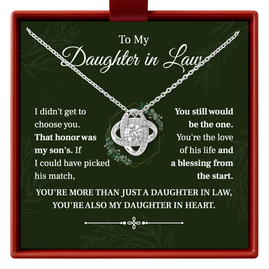 Necklace with sentimental message for daughter-in-law in a decorative box