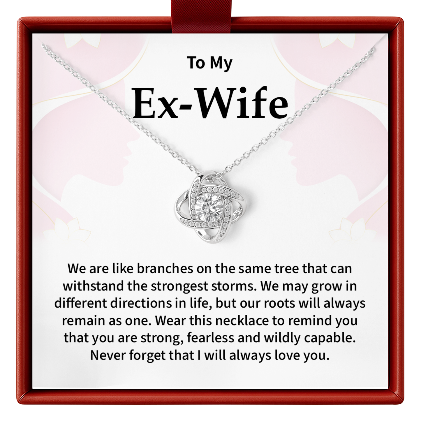 Ex wife necklace with a sentimental message card for an ex-wife in a red box.