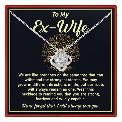 ex wife necklace gift with a sentimental message for an ex-wife on a black background