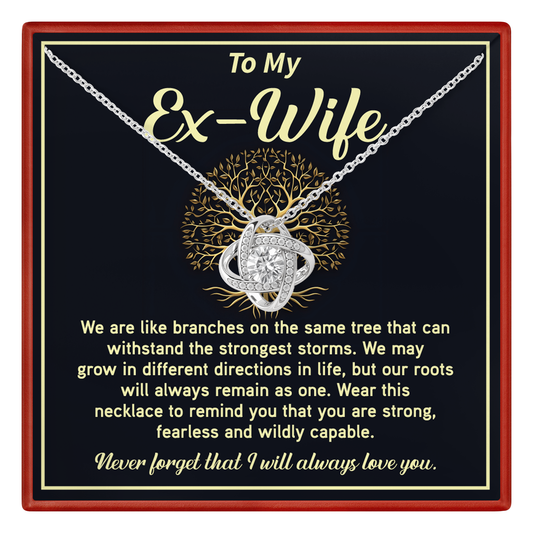 ex wife necklace gift with a sentimental message for an ex-wife on a black background