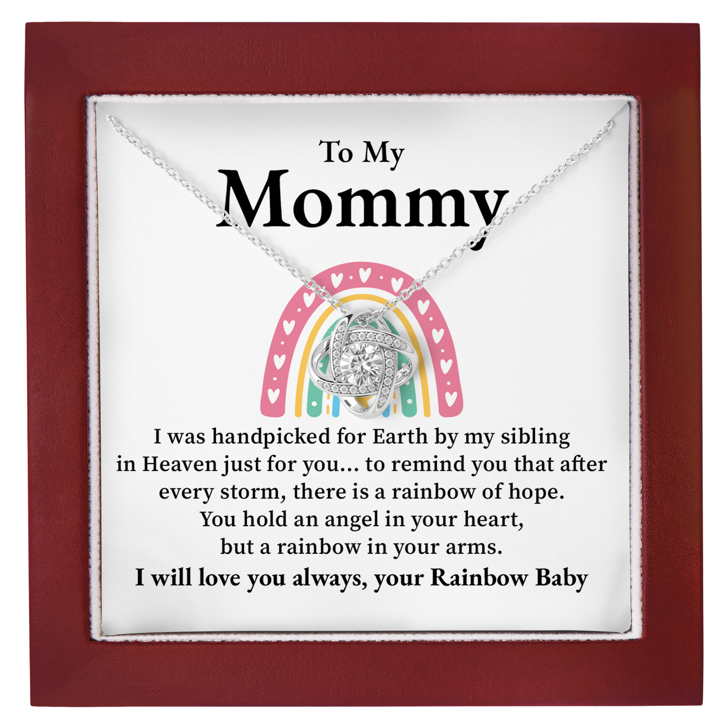 Rainbow Baby Necklace for Mommy Miscarriage Memorial Gift for Mother with Sympathy Message Card