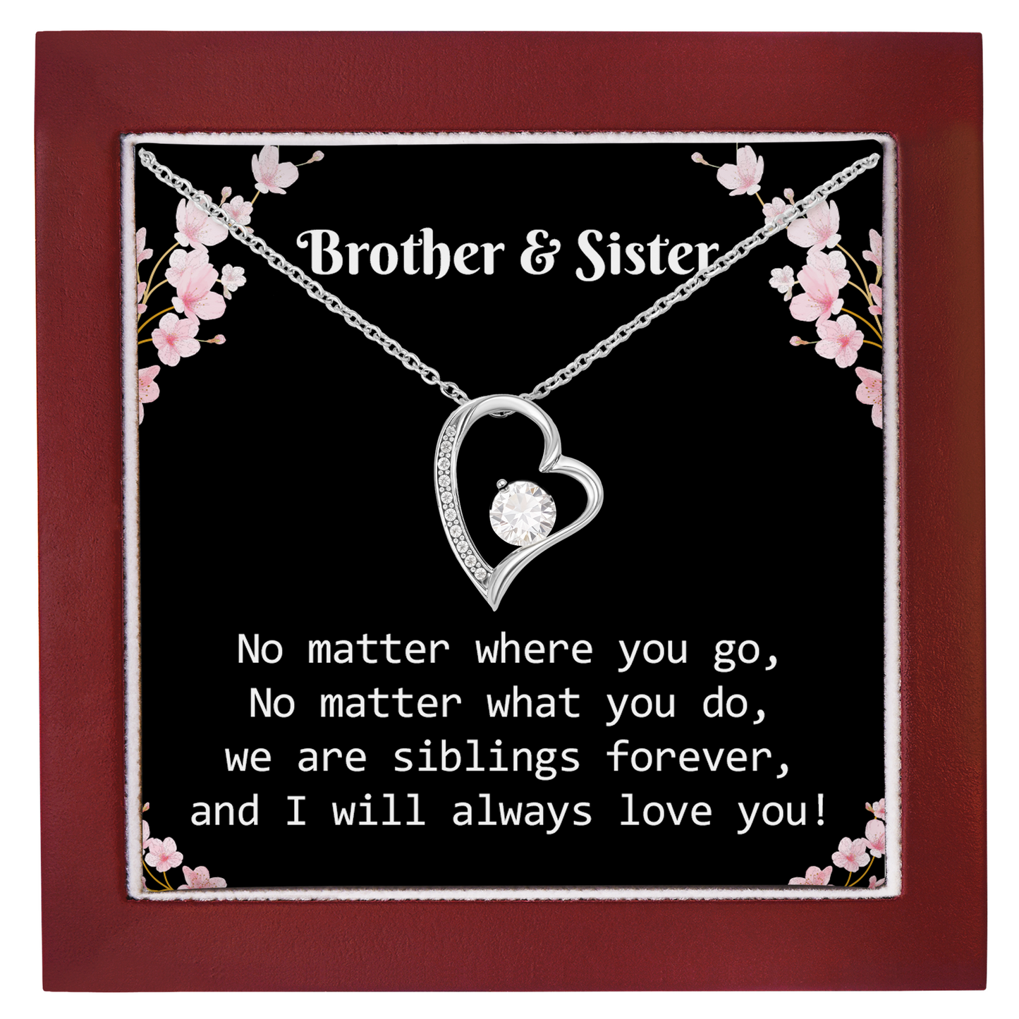 Brother & Sister Heart Necklace Birthday Gift for Sister
