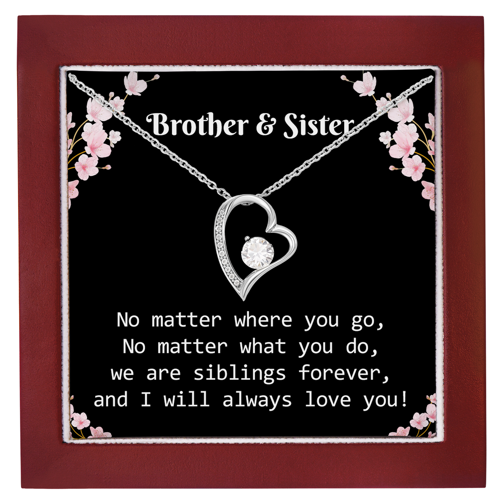 Brother & Sister Heart Necklace Birthday Gift for Sister