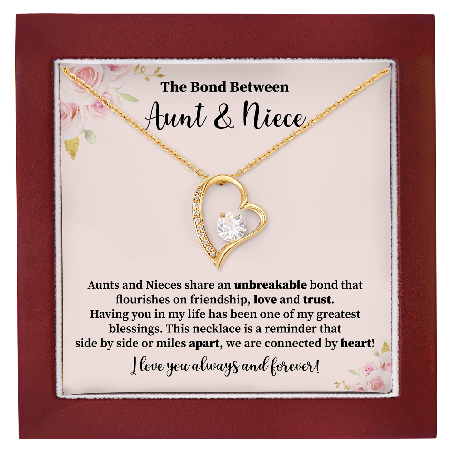 Aunt and Niece Necklace Heart Necklace Gift for Niece from Aunt with Friendship Message Card