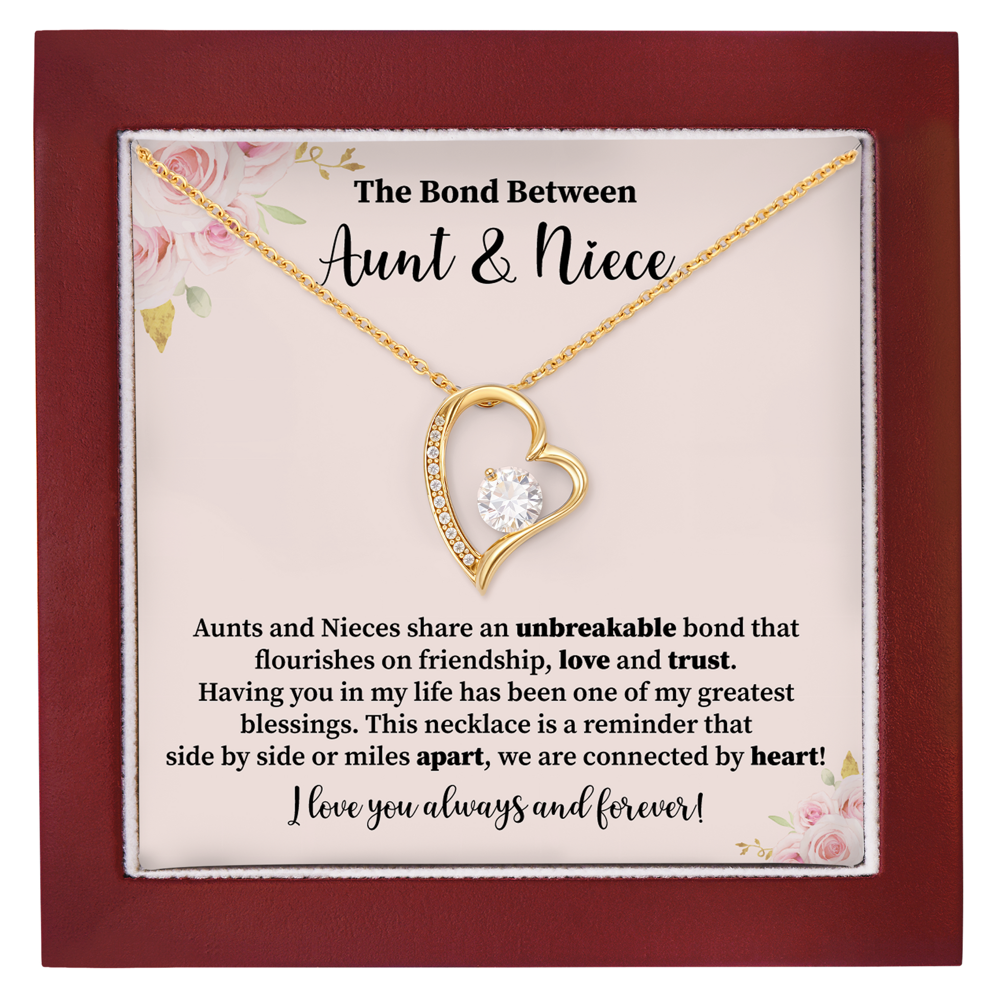 Aunt and Niece Necklace Heart Necklace Gift for Niece from Aunt with Friendship Message Card