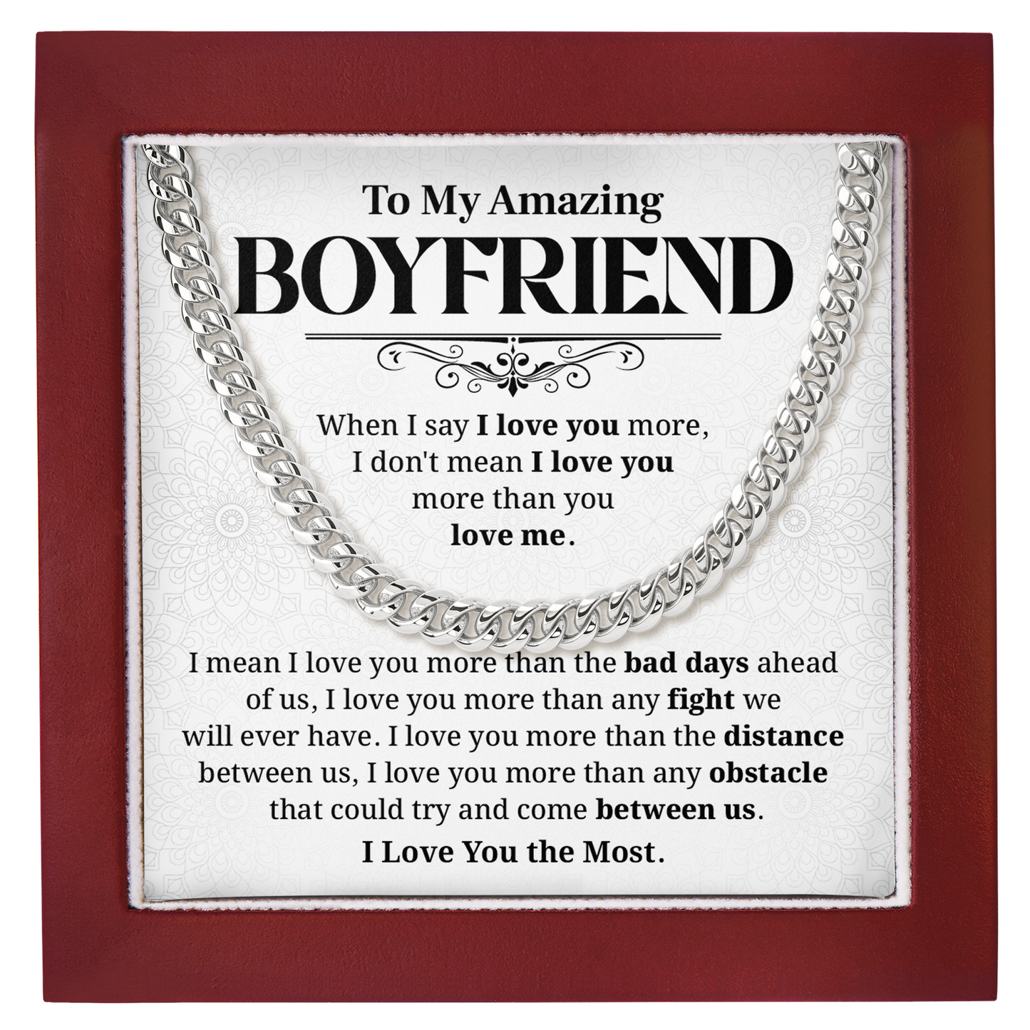 To My Amazing Boyfriend Cuban Link Chain Romantic Gift for Boyfriend, Long Distance Relationship Jewelry, Meaningful Gift for Him