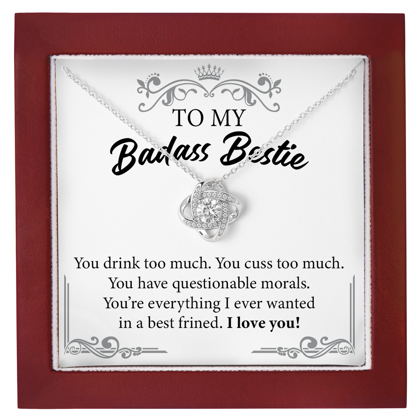 Badass Bestie Necklace Gift with Funny Message Card
