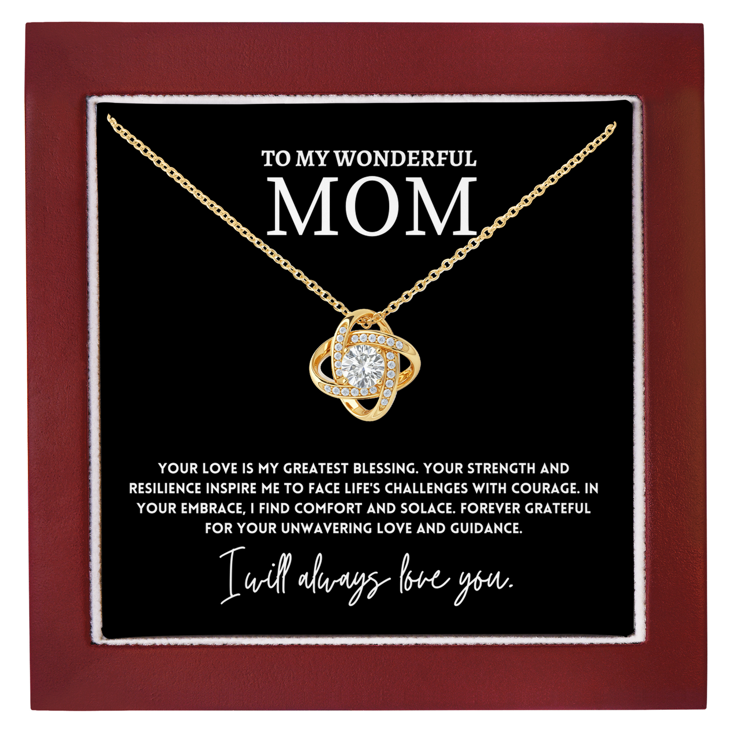 To My Wonderful Mom Necklace Gift with Message Card