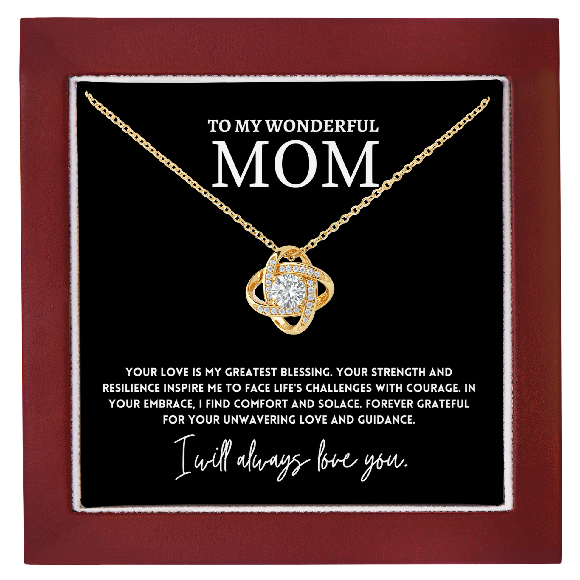 To My Wonderful Mom Necklace Gift with Message Card