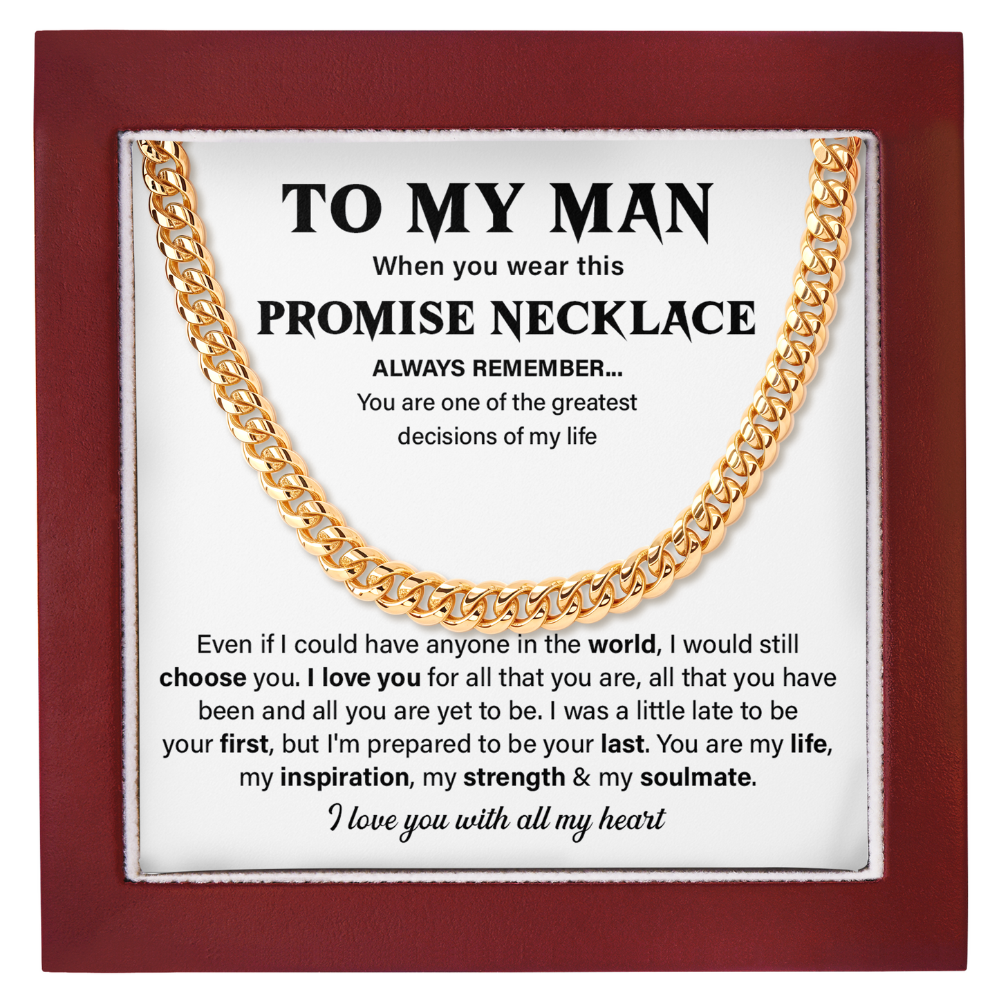 Promise Necklace for Him Romantic Cuban Link Chain Gift for Boyfriend, Husband or Soulmate