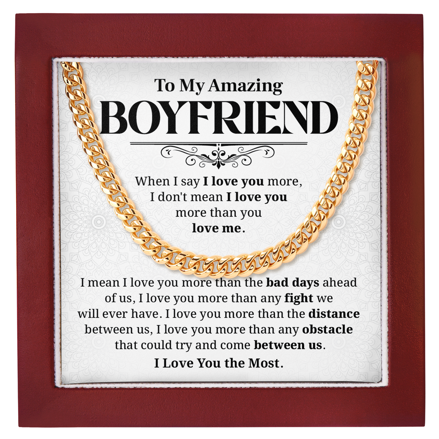 To My Amazing Boyfriend Cuban Link Chain Romantic Gift for Boyfriend, Long Distance Relationship Jewelry, Meaningful Gift for Him
