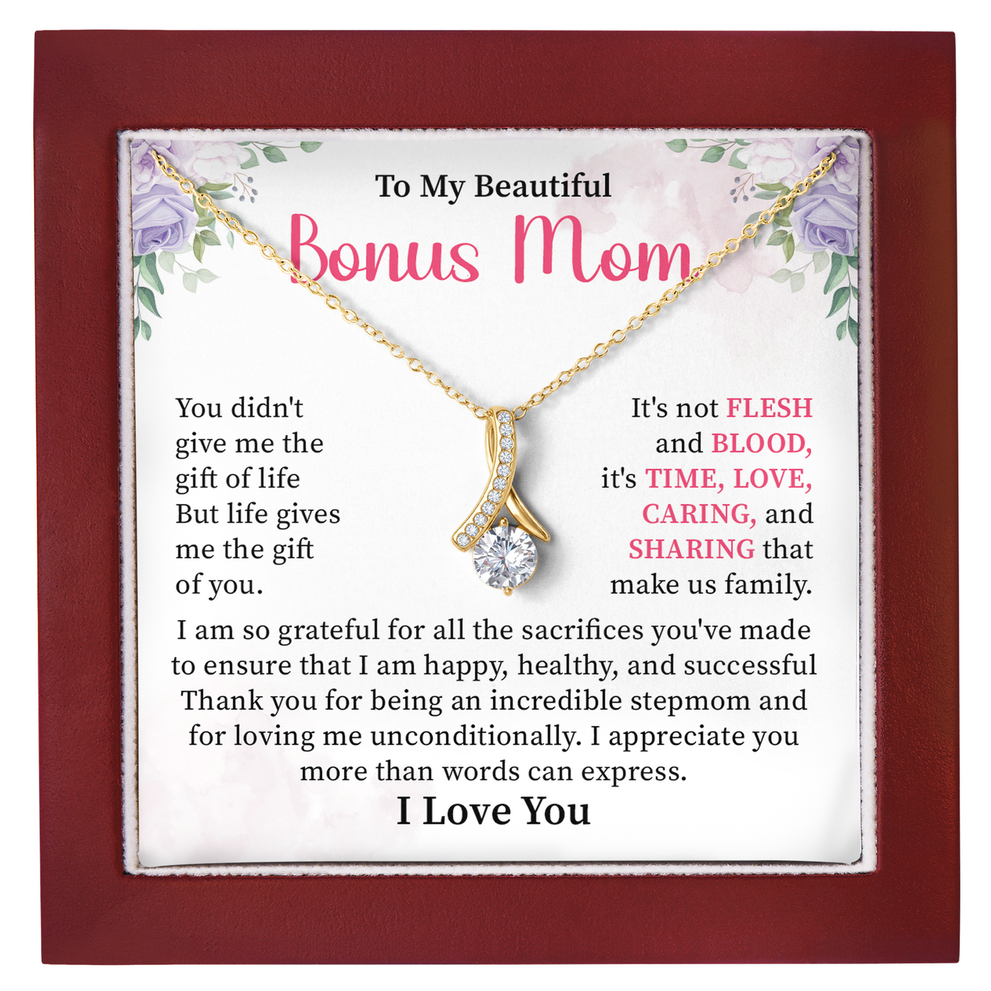 To My Beautiful Bonus Mom Necklace Stepmom Appreciation Gift