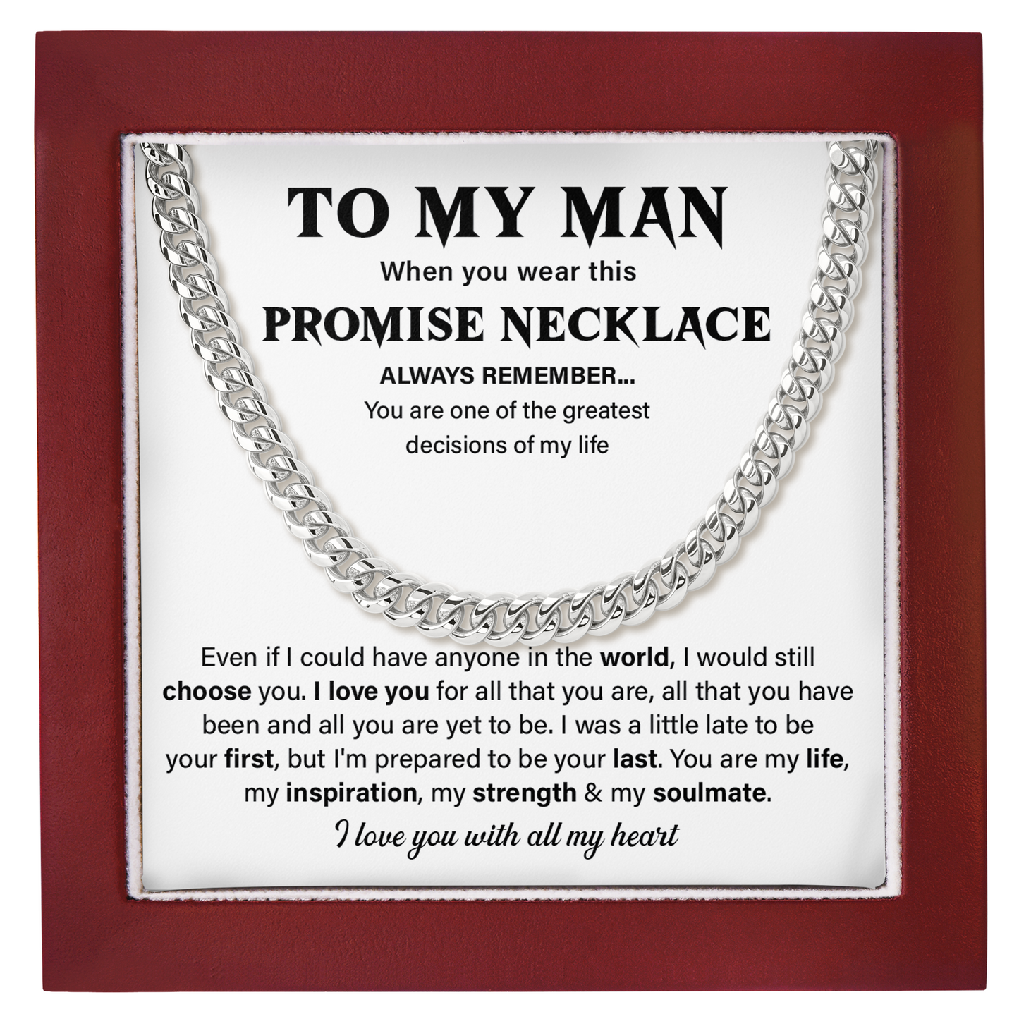 Promise Necklace for Him Romantic Cuban Link Chain Gift for Boyfriend, Husband or Soulmate