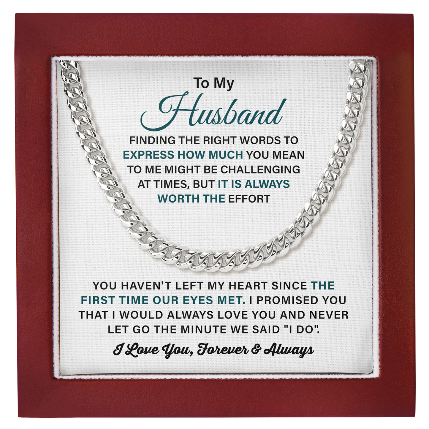 To My Husband Cuban Link Chain, Romantic Gift for Husband, Anniversary Gift from Wife, Meaningful Jewelry for Him