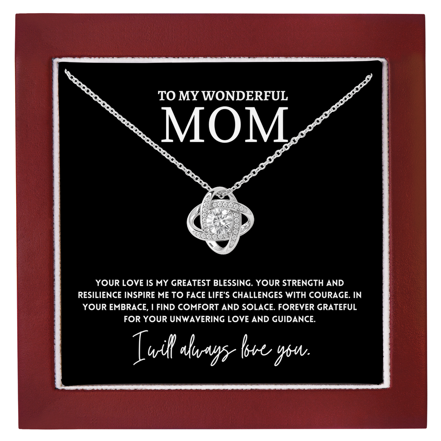 To My Wonderful Mom Necklace Gift with Message Card