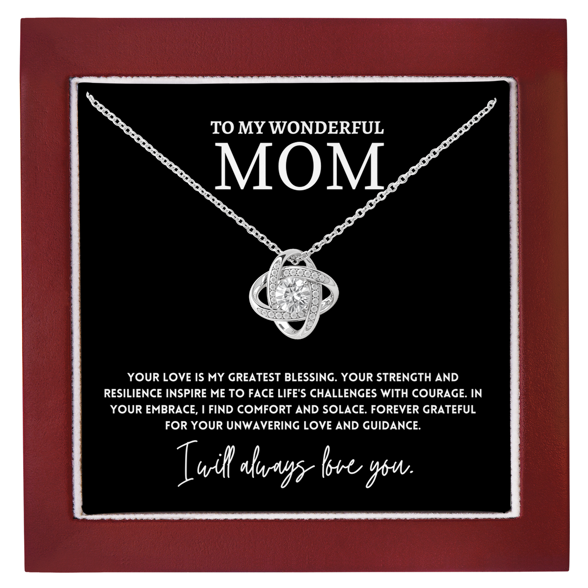 To My Wonderful Mom Necklace Gift with Message Card