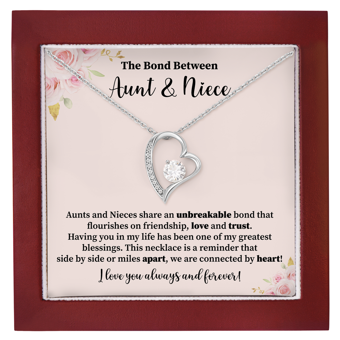 Aunt and Niece Necklace Heart Necklace Gift for Niece from Aunt with Friendship Message Card