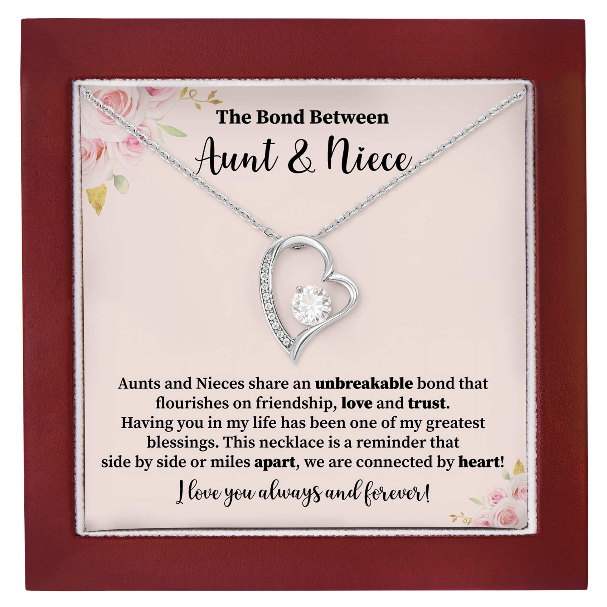 Aunt and Niece Necklace Heart Necklace Gift for Niece from Aunt with Friendship Message Card