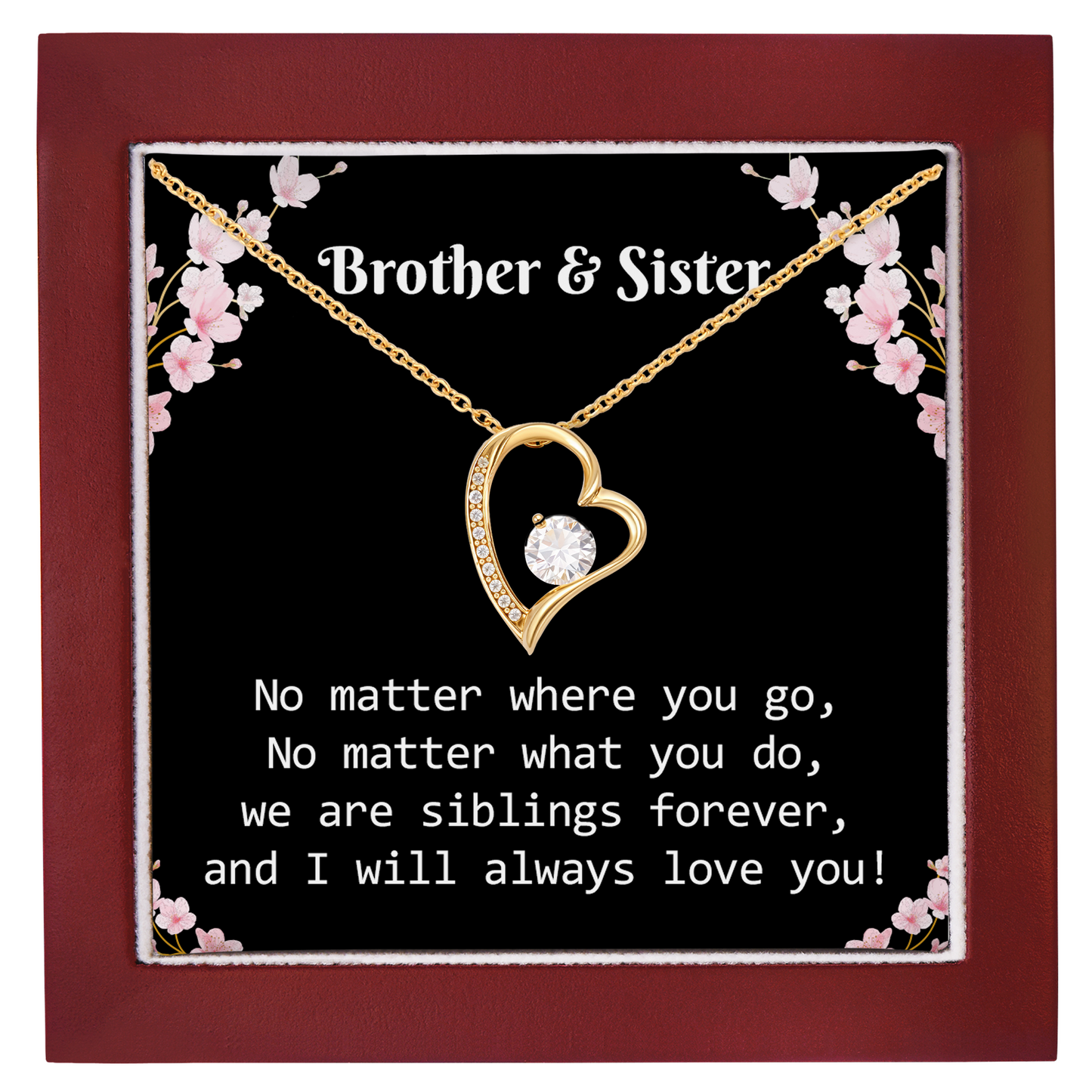 Brother & Sister Heart Necklace Birthday Gift for Sister