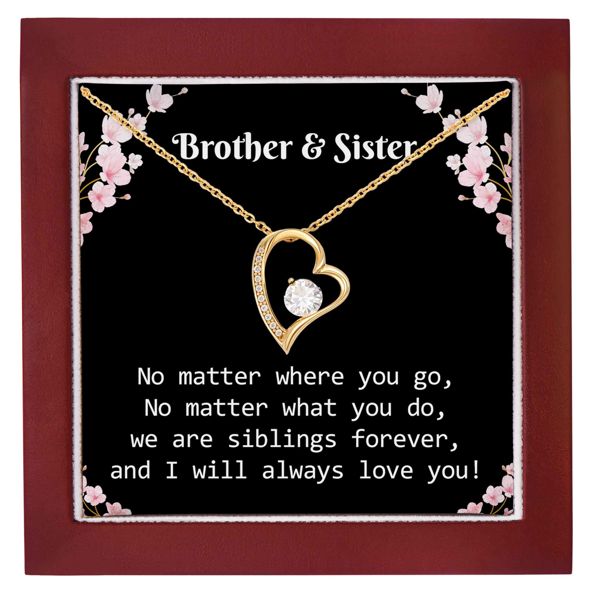 Brother & Sister Heart Necklace Birthday Gift for Sister