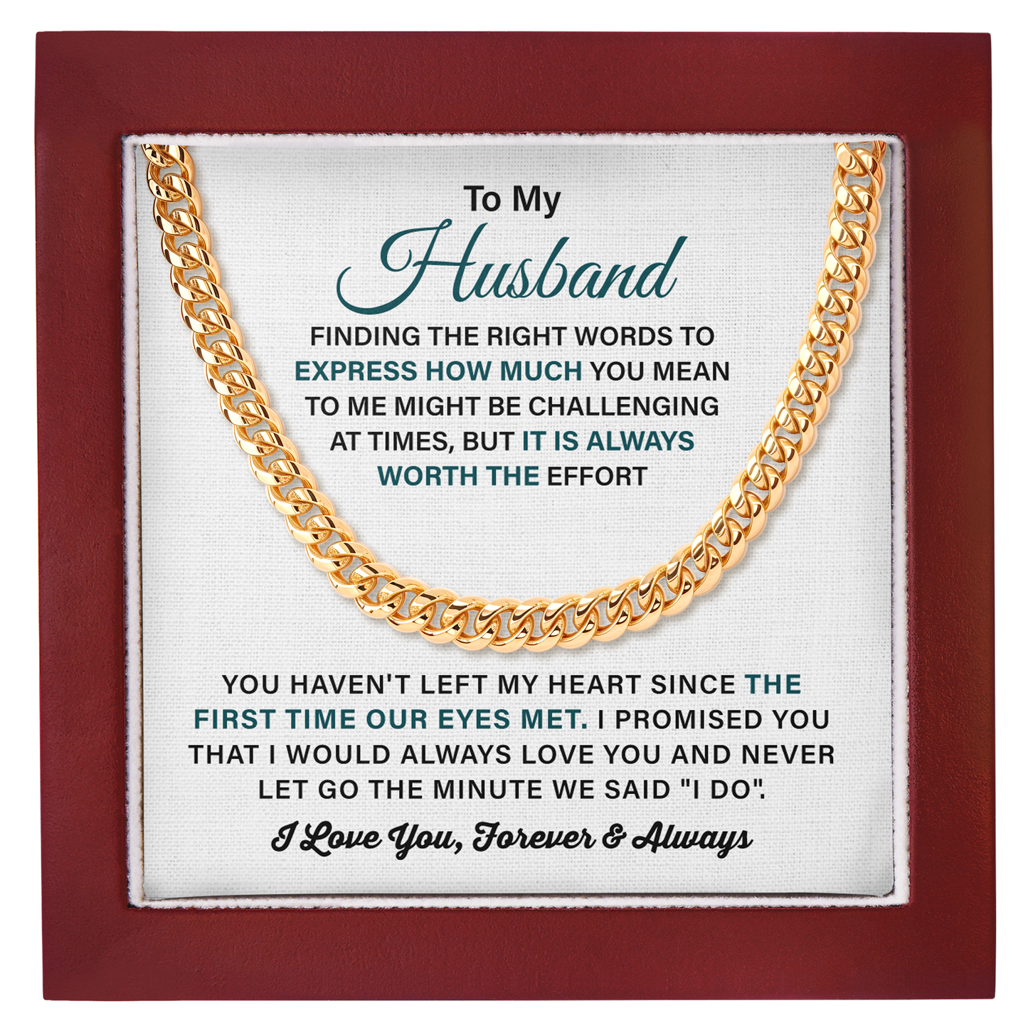 To My Husband Cuban Link Chain, Romantic Gift for Husband, Anniversary Gift from Wife, Meaningful Jewelry for Him