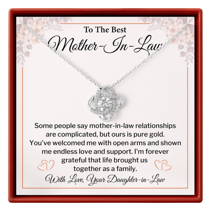 Necklace with a sentimental message card for the best mother-in-law